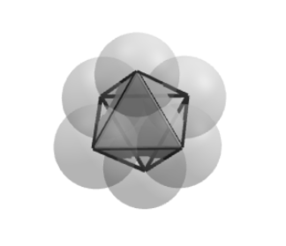 Octahedron structure with spheres superimposed